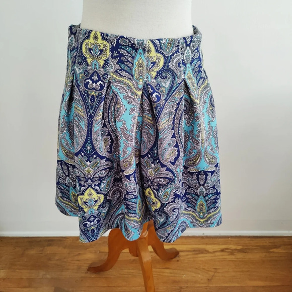 Paisley Print Skirt / Blue & Yellow / Size 10 • New w/o Tags - Picture 1 of 6